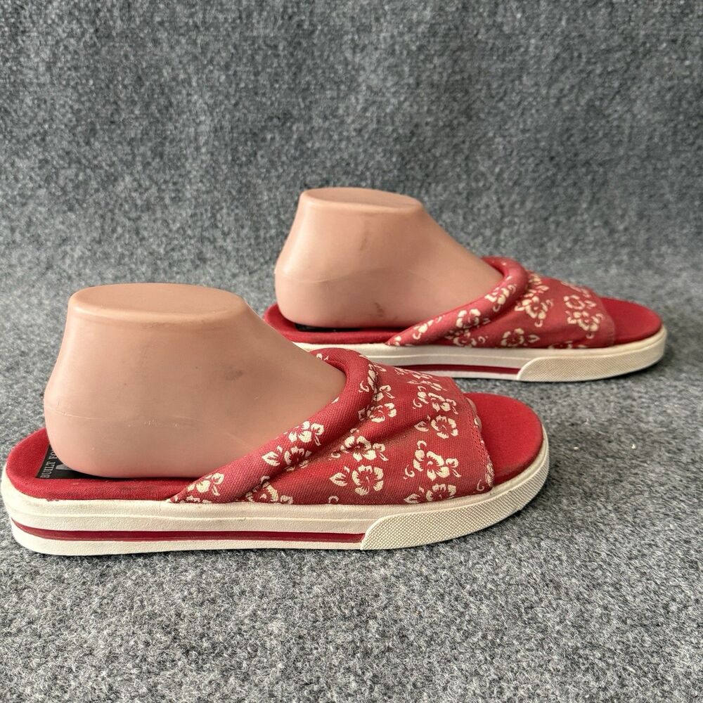 AJ Valenci Red Hibiscus Floral Slide Sandals Summer Tropical Beach Flats Sz 10 W